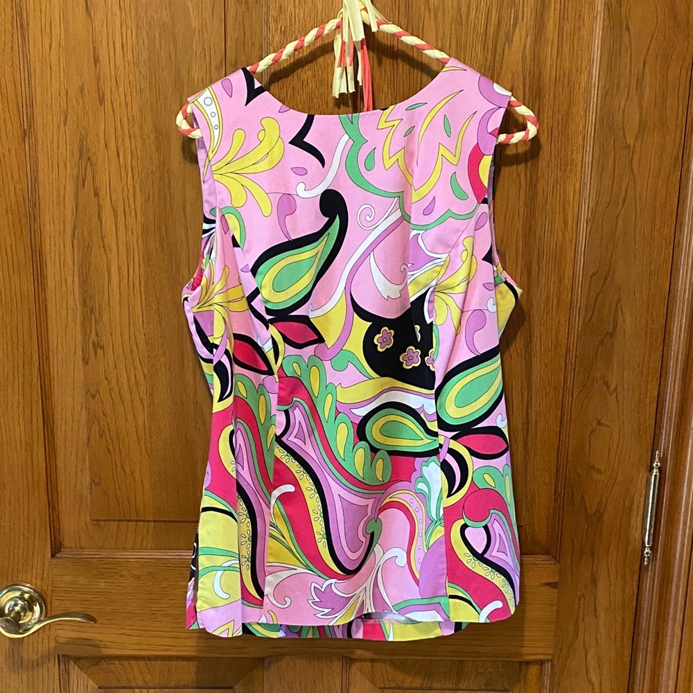 Nina Leonard Pink, Green and Yellow Patterned Top